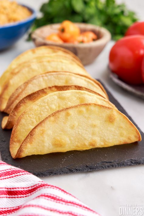 Tortilla Shells In Air Fryer, Taco In Air Fryer, Air Fryer Chalupa Shells, Air Fryer Tacos Corn Tortillas, Taco Shells In Air Fryer, Tacos Shells, Homemade Taco Shells, Baked Taco Shells, Cheese Taco Shells