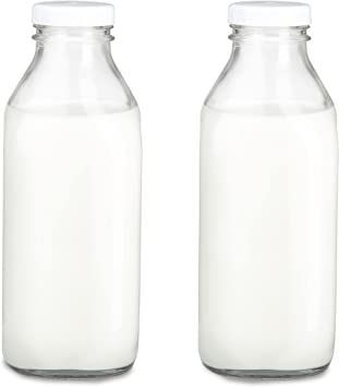 Ilyapa 33.8 oz Glass Milk Bottle with Plastic Lid - Pack of 2 - Vintage style Glass Milk Bottle with Cap for Milk, Kombucha, Juice, Water - Larger than 1 Quart Fridge Vintage, Containers For Fridge, Milk Jars, Milk Jar, Glass Flask, Jars With Lids, Glass Milk Bottles, Milk Jugs, Vintage Bottles