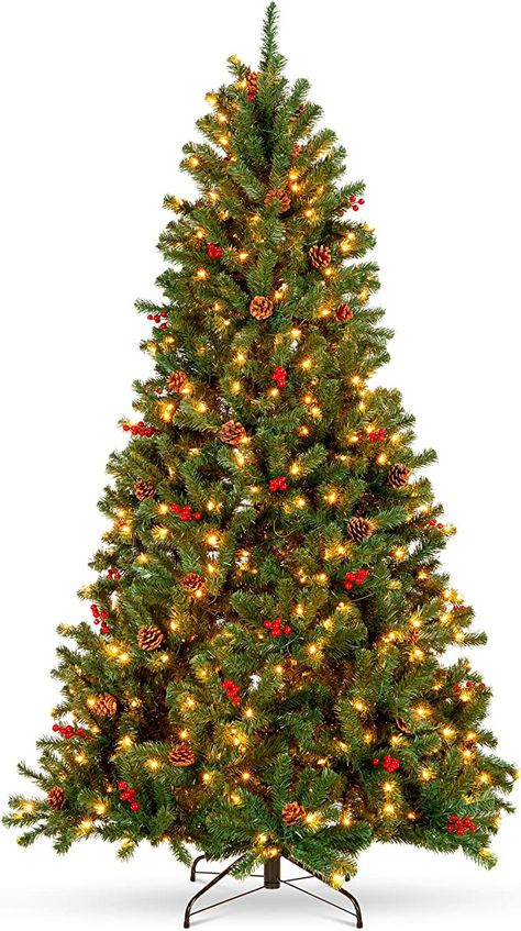 Best Choice Products 6ft Pre-Lit Pre-Decorated Spruce Hinged Artificial Christmas Tree w/ 798 Tips, 29 Pinecones, 29 Berries, 250 Lights, Metal Base Pre Decorated Christmas Tree, Spruce Christmas Tree, Prelit Tree, Pre Lit Christmas Tree, Black Christmas Trees, Holiday Home Decor, Artificial Christmas Tree, 1st Christmas, Xmas Tree