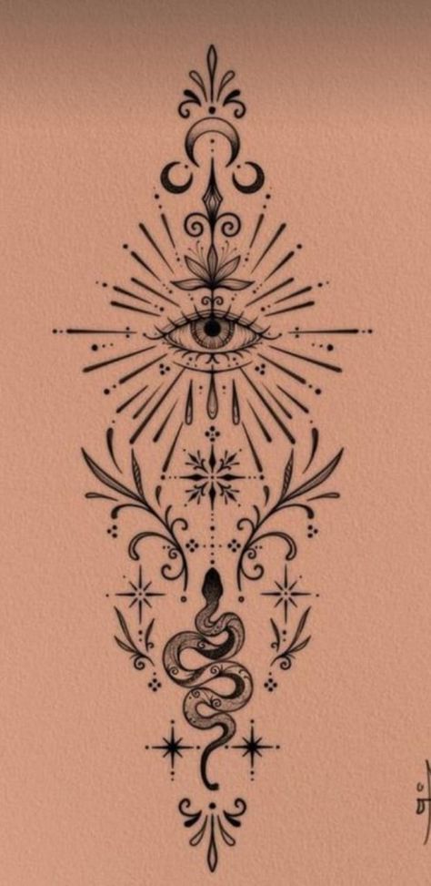 Tattoo Alternative Style, Goddess Spine Tattoo, Spine Tattoos For Women Ornamental, Spine Tattoos For Women Spiritual, Spiritual Spine Tattoo, Ornamental Spine Tattoo, Spine Tattoos For Women Unique, Simple Spine Tattoo, Spine Tattoo