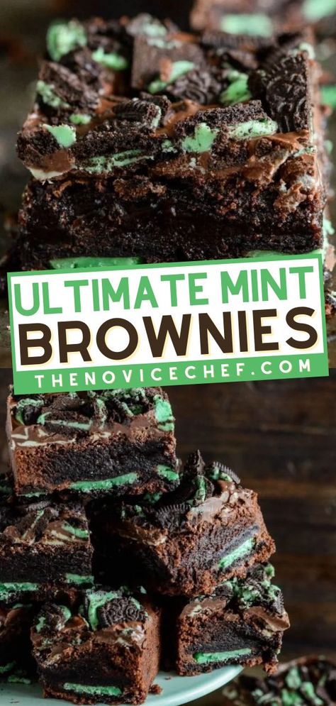 Ultimate Mint Brownies, st. patrick's day food, dessert recipes Chocolate Mint Cupcakes Recipe, St Patrick’s Day Mint Brownies, Mint Baked Goods, Mint Chip Brownies, St Patrick Brownies, Mint Oreo Cookie Recipes, Easy Mint Brownies, Mint Oreo Dessert Recipes, Brownies With Andes Mints