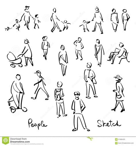 Illustration about Casual People Sketch. Outline hand drawing vector Illustration. Illustration of human, baby, adult - 57680425 Sketch Outline, Doodle People, Human Sketch, Human Figure Sketches, Sketches Of People, Landscape Sketch, Drawing Vector, Figure Sketching, Sketch Notes