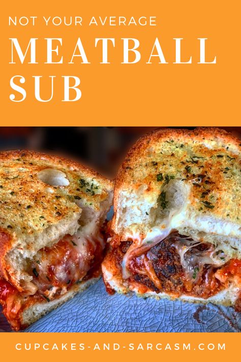 Not Your Average Meatball Sub - Cupcakes and Sarcasm Garlic Bread Meatball Sandwich, Air Fryer Meatball Subs, Garlic Toast Meatball Sandwich, Garlic Bread Meatball Subs, Deep Fried Meatballs, Breaded Meatballs, Leftover Meatballs, Fried Meatballs, Garlic Toast