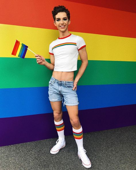 #pride what’s your favorite color of the rainbow? 🌈 comment below, I’m responding to everyone! Gay Boy Outfits, Outfit Mann, Lgbtq Outfit, Mens Crop Tops, Pride Parade Outfit, Gay Outfits, Boys In Crop Tops, Mens Crop Top, Gay Outfit