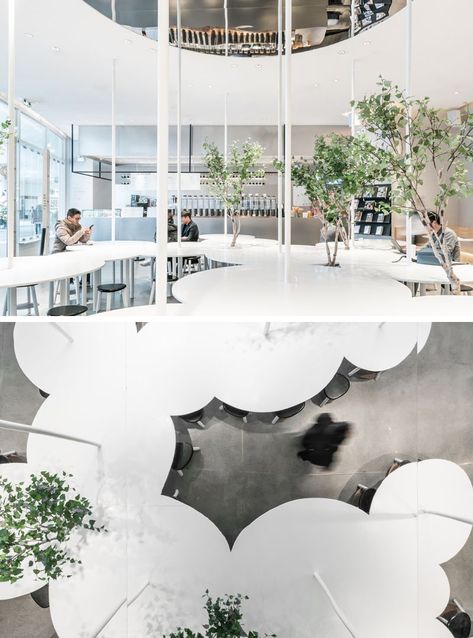 Three Tea Shops in China by A.A.N ARCHITECTS - Sohomod Blog Futuristic Cafe, Workshop Tables, Futuristic Store, Communal Seating, Street Scape, Bay Window Seat, Bedroom Seating Area, Seating Design, Tea Shops