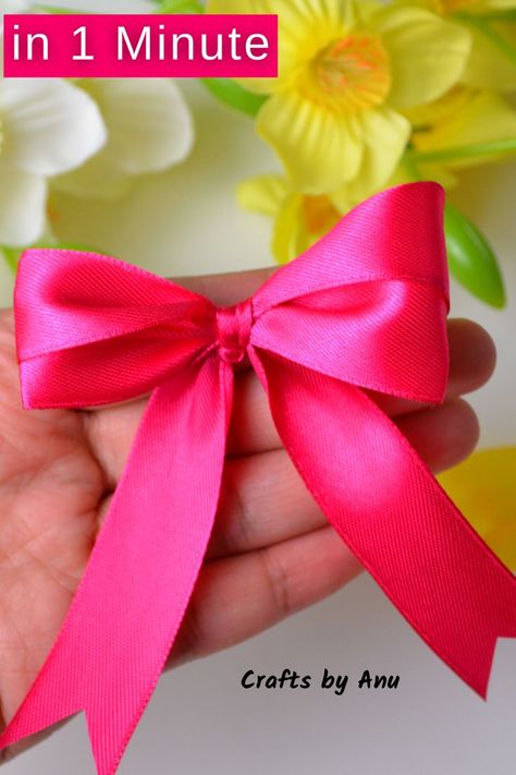 Make Easy Bows With Ribbon, Diy Easy Ribbon Bow, How To Make Satin Ribbon Bows, Making A Hair Bow With Ribbon, Ribbon Bows Diy Step By Step, Making Gift Bows Out Of Ribbon, Satin Hair Bows Diy, Easy Small Bows With Ribbon, Making Hair Bows Step By Step