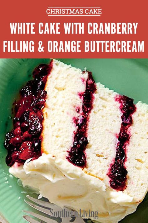 White Cake With Cranberry Filling, Flavored Buttercream, Cranberry Filling, Simple White Cake, Orange Buttercream, Easiest Recipes, Cranberry Cake, White Cake Recipe, Recipes Yummy