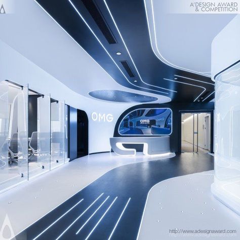 Futuristic Design Offices, Futuristic Reception Design, Futuristic Modern Interior Design, Futuristic Exterior Design, Hi Tech Office Design, Futuristic Office Interior Design, Hitech Architecture, Vr Room Interior Design, Hi Tech Interior