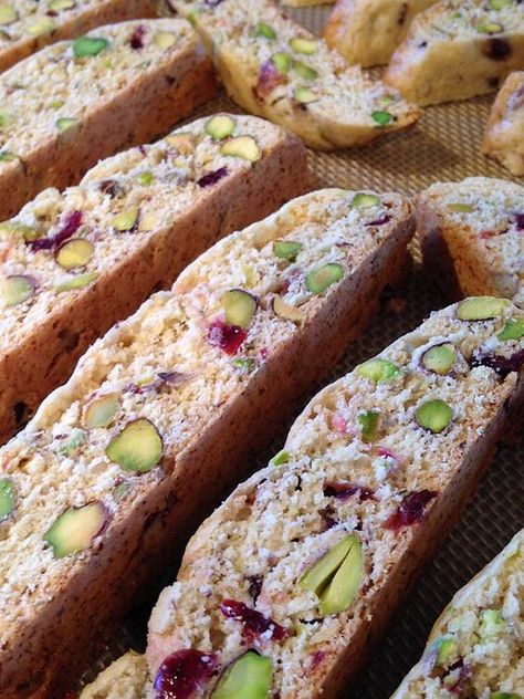 Cranberry Pistachio Biscotti | Allrecipes Christmas Biscotti, Cranberry Biscotti, Cranberry Pistachio Biscotti, Biscotti Recipes, Pistachio Biscotti, Bread Pudding With Apples, Pistachio Cookies, Cranberry Pistachio, Cookies Baking