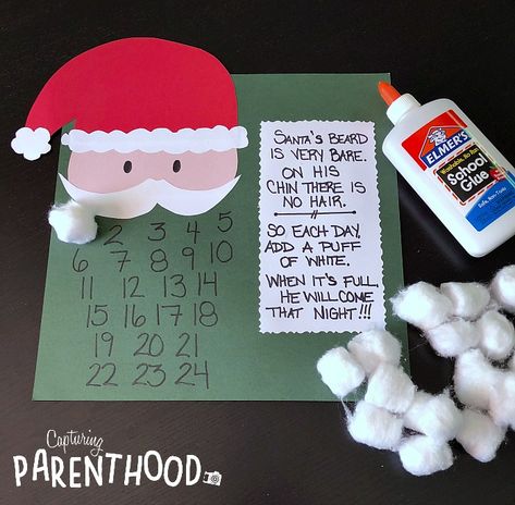 Simple Santa Beard Advent Calendar Christmas Crafts Countdown, Santa Beard Christmas Countdown, Santa Beard Advent Calendar, Count Down To Christmas For Kids, Simple Santa Craft, Santa Beard Countdown Free Printable, Santa Countdown Craft, Santa Advent Calendar Craft, Kindergarten December Activities