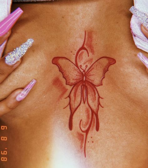 Things To Add To Tattoos, Center Of Chest Tattoo Female, Tattoo On Breast Women, Tattoos For Underboob, Lower Back Tattoos Black Women, Under Thigh Tattoos Women, Tattoo Ideas Female Breast, Bgc Tattoo, Chest Tats For Women