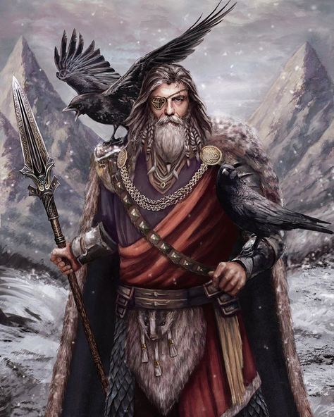 897 Likes, 3 Comments - Deviant Viking (@deviantviking) on Instagram: “Happy Odin’s day!  Follow @deviantviking (me) for other fantastic images and interesting posts.…” Valhalla Norse Mythology, Odin Art Drawings, Odin Mythology Art, Odin Fantasy Art, Odin Norse Mythology Art, Viking King Art, Odin Painting, Nordic Mythology Wallpaper, Odin God Norse Mythology