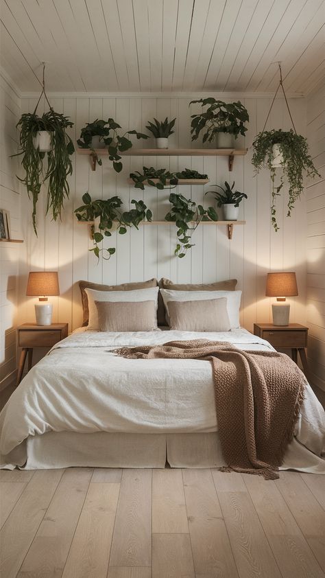 Refresh your interiors with trendy decor ideas and chic inspirations. Discover elegant updates and luxe designs to create a stylish and modern home. #HomeInspiration #DecorTrends #LuxeStyle Bedroom Plants And Greenery Ideas, Plant Headboard, Greenery Bedroom Ideas, Wall With Ledge, Bedroom Picture Wall Ideas, Greenery Bedroom, Picture Wall Bedroom, Green Accent Walls, Bedrooms Decor