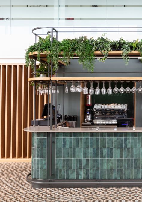 Green glazed tiles Tiled Bar Design, Tiled Bar Wall, Tiled Bar Fronts, Green Bar Interior Design, Green Tile Coffee Bar, Bar Tiles Design, Green Glazed Tiles, Coffee Shop Outdoor Design, Counter Cafe Design