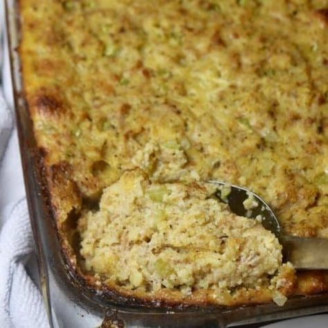 Grandma's Southern Cornbread Dressing Recipe - Eat Well Spend Smart Grandparents Day Greeting Card, Southern Dressing Recipe, Old Fashioned Cornbread Dressing, Cornbread Dressing With Chicken, Homemade Cornbread Dressing, Southern Dressing, Dressing Recipes Thanksgiving, Chicken Dressing, Chicken Cornbread