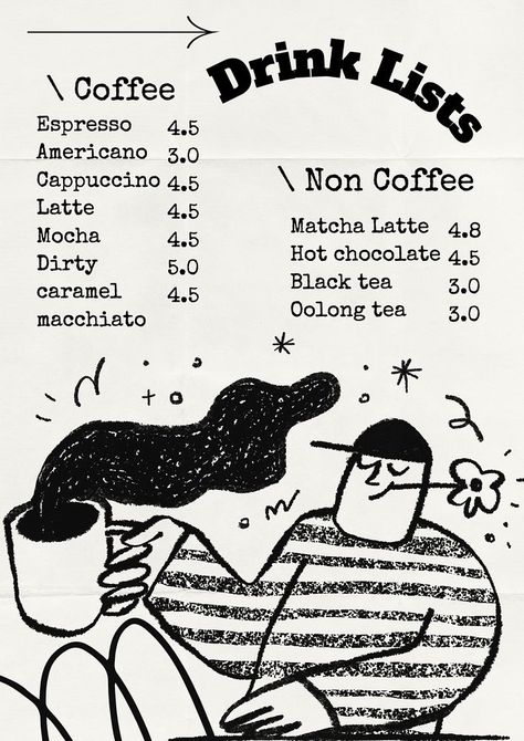 Cute Restaurant Menu Design, Chopping Board Illustration, Coffee Bar Menu Design, Price Board Design, Take Out Menu Design, Coffee Card Design, Small Menu Design, Menu Creative Design, Infographic Design Simple