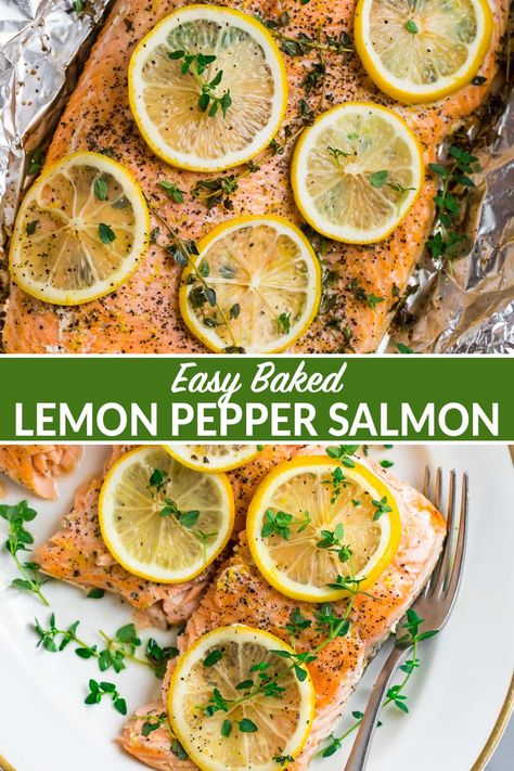 Perfect baked Lemon Pepper Salmon in foil. This easy, healthy recipe is FOOLPROOF. Flavor it with any of your favorite herbs and spices (no marinade required!). Ready in 30 minutes! #bakedsalmon #lemonpeppersalmon #30minutemeals #healthydinnerideas #wellplated Oven Baked Lemon Salmon, Baked Salmon Lemon Pepper, Lemon Salmon Marinade, Lemon Marinade For Salmon, Baked Salmon With Capers And Lemon, Lemon And Herb Salmon, Antiinflammatory Recipe Salmon, Baked Lemon Pepper Salmon Recipes, How To Cook Salmon In The Oven In Foil