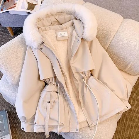 Acoustic Rain - Fluffy Hooded Puffer Coat | YesStyle Winter Parka, Jumpsuit Outfit, Korean Casual, Cotton Coat, Winter Jackets Women, Winter Coats Jackets, Mua Sắm, Winter Coats Women, Casual Streetwear