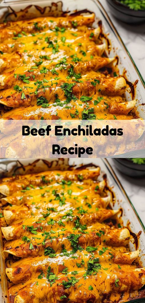 Easy beef enchiladas with cheesy goodness. A family favorite for any meal! Good Beef Recipes, New Mexican Enchiladas, Easy Yummy Meals For Dinner, Mexican Meal Recipes, Easy Enchilada Recipes, Good Easy Mexican Recipes, Enchiladas Easy Recipe, Yummy Enchiladas Recipes, Unique Supper Recipes