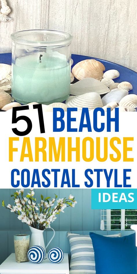 Get these beach farmhouse coastal style ideas for your home decor. Beachy Farmhouse Bathroom, Home Decor Ideas Southern, Coastal Diy Decor Projects, Beachy Country Decor, Outside Beach Decor, Beach Themed Home Decor, Simple Coastal Decor, Seaside Farmhouse, Shabby Chic Coastal Decor