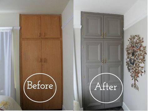 Make a boring cabinet look regal with molding. | 40 Easy DIYs That Will Significantly Upgrade Your Home Koti Diy, Bifold Door, Decor Ikea, Door Inspiration, Closet Makeover, Makeover Ideas, Door Makeover, Design Del Prodotto, Home Upgrades