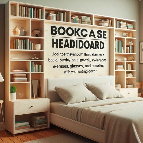 15 Cool Ideas To Use Space Behind The Bed » HomeDecorFull Built In Book Shelves Bedroom, Bed Bookshelf Ideas, Built In Headboard Wall With Window, Bookcase Over Bed, Headboard With Cabinets, Billy Bookcase Headboard, Storage Around Bed Built Ins, Headboard With Bookshelves, Over The Bed Bookshelves