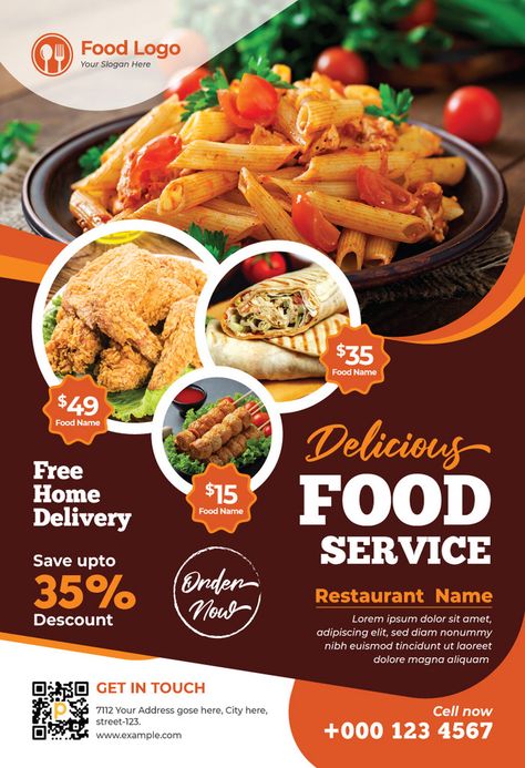 Template For Graphic Design, Restaurant Pamphlet Design, Restaurants Flyer Design, Flyers Food Design, Fast Food Flyer Design, Flyer Design Restaurant, Food Pamphlet Design, Flyer And Poster Design Template, Restaurant Menu Designs