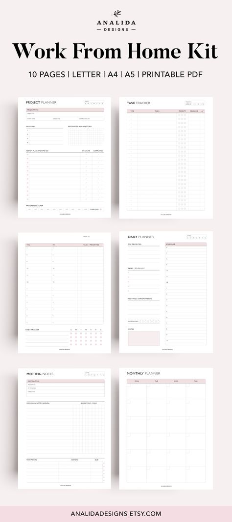 Work Productivity and Time Management Bundle Work From Home Template, Work Notes Template, Deadline Planner, Work Day Planner Printable Free, Meeting Planner Template, Work Project Planner Printable Free, Project Planner Printable Free, Work Planner Ideas, Work Schedule Planner