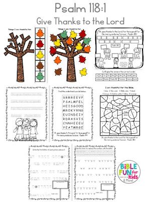 Give Thanks Bible Verse Fun Pack | Bible Fun For Kids Bible Lesson For Kids On Thankfulness, Bible Lessons On Thankfulness For Kids, Thankfulness Bible Lessons For Kids, Thankful Bible Lesson For Kids, Thanksgiving Bible Lessons For Kids, Give Thanks Bible Verse, Thanksgiving Bible Lesson, Psalm 118 1, Psalm 136