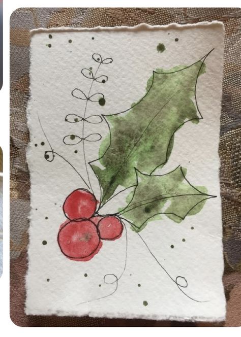 Watercolor Christmas Cards Diy, Christmas Cards Drawing, Painted Christmas Cards, Cute Christmas Cards, Christmas Doodles, Christmas Card Art, Watercolor Christmas Cards, Christmas Card Crafts, Card Drawing