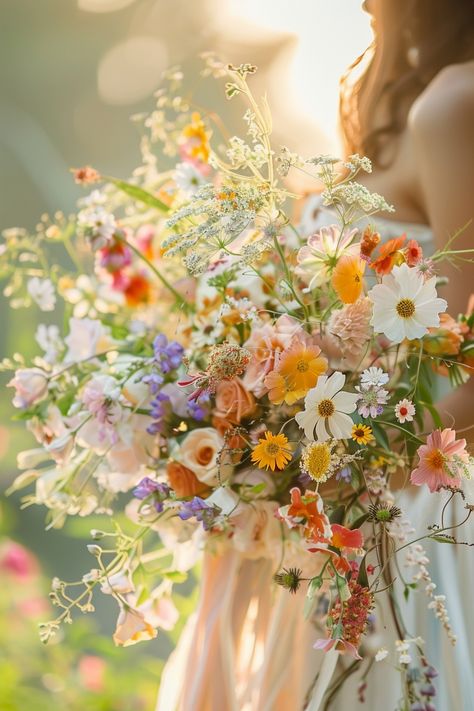 Discover 81 big wedding bouquets that will inspire you. See the full list now! #WeddingTrends #BigBouquets Bouquet Wedding Wildflower, Wedding Bouquets Daisies, Wildflower Wedding Bouquet Spring, White Wildflower Wedding, Wildflower Wedding Flowers, Wildflower Bouquet Wedding, Wildflower Weddings, Bouquet Wildflower, Natural Wedding Flowers