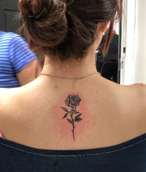 Rose Spine Tattoo #Tattoosonback | Rose neck tattoo, Back ... #tattooideas #rosetattoos Back Tattoo Women Rose Spine, Rose Tattoo Spine Women, Back Rose Tattoo Women Spine, Rose Tattoo On Spine, Spine Tattoos For Women Rose, Rose Tattoo Back Of Neck, Spine Rose Tattoo, Rose Tattoo Spine, Rose Spine Tattoos For Women