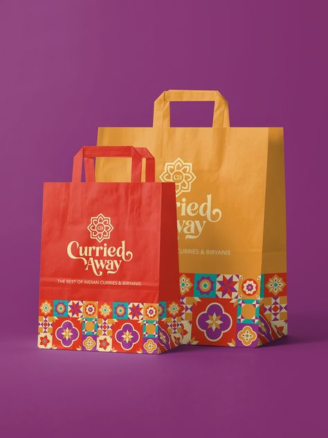 Curried Away | Brand Identity :: Behance Desert Branding Design, Indian Branding Design, Brand Identity Design Creativity, Curry Packaging, Sweets Branding, Graphic Design Inspiration Branding, Modern Brand Identity, Paper Bag Design, Luxury Packaging Design