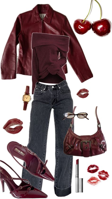 #cherry #ootd #recreateme #red #aesthetic #outfitinspo #inspiration #darkred #leatherjacket Jazz Night Outfit, Club Outfits Classy, Bar Night Outfit, Club Outfit Night, Jazz Night, Bar Night, Main Character Energy, Child Star, Cindy Lou Who