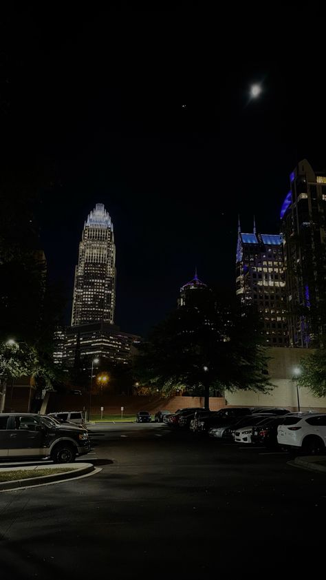 night | charlotte nc | buildings | blue | purple | car Downtown Charlotte Nc At Night, Downtown Night Aesthetic, Car City Night, Charlotte Nc Aesthetic, Living In Charlotte Nc, Downtown Charlotte Nc, Charlotte Usa, Building Pictures, Myrtle Beach Trip