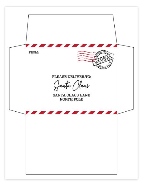 Santa Envelopes Free Printable, Letters To Santa Decor, Envelope To Santa Free Printable, Letter From Santa Envelope, Christmas Letter Envelope, Kids Letter To Santa Printable, Santa Clause Letter Template, Santa Letters From Kids, Letter To Santa Envelope