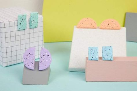 Monochrome Style, Pastel Earrings, Unique Earring, Clay Stud Earrings, Clay Paint, Polymer Earrings, Contemporary Earrings, Polymer Clay Jewelry Diy, Monochrome Fashion