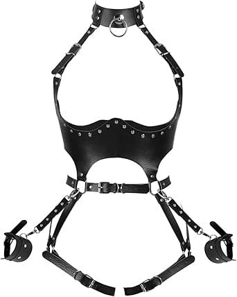 Waist Garter belt Punk Full body harness for women Photography Dance Rock Halloween Leather cage Chest strap set Body Harness Outfits, Leather Harness Women, Harness Outfit, Leather Garter Belt, Full Body Harness, Leather Handcuffs, Leather Garter, Harness Fashion, Harness Belt