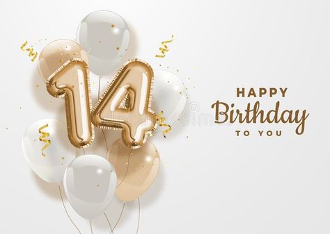 Happy 14th birthday gold foil balloon greeting background. 14 years anniversary #Sponsored , #AFFILIATE, #ad, #birthday, #foil, #years, #gold Happy Birthday In Japanese, Best Happy Birthday Message, Happy 77th Birthday, Happy 47th Birthday, Happy 14th Birthday, 14th Birthday Party Ideas, Happy 27th Birthday, Happy Birthday Black, Gold Foil Balloons