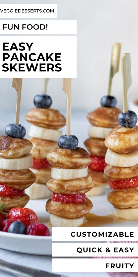 Mini Pancake Stacks Brunch, Mini Flapjack Skewers, Mini Pancake Kabobs, Brunch Skewer Ideas, Mini Pancake Appetizers, Breakfast Skewer Ideas, Mini Pancake Skewers Brunch Ideas, Breakfast On A Stick Ideas, Mini Pancake Stacks