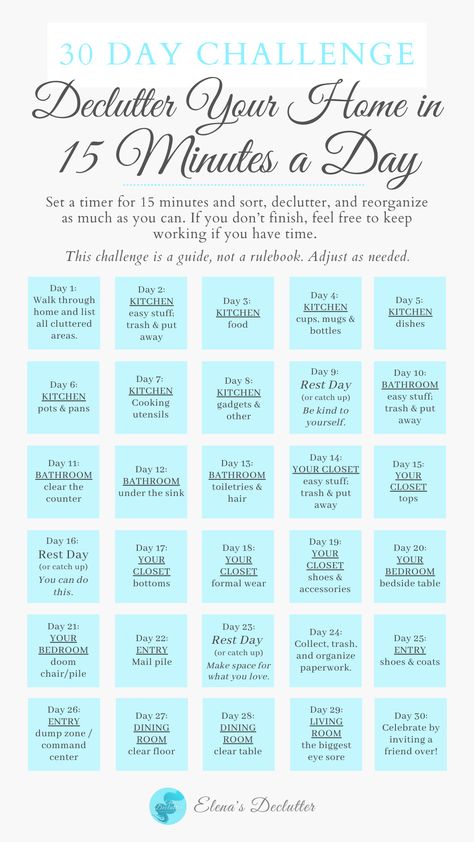 30 Day Challenge: Declutter Your Home in 15 Minutes a Day October Declutter Challenge, Declutter Calendar, 30 Day Declutter Challenge, Declutter Help, 30 Day Declutter, Spring Cleaning Challenge, Minimalist Challenge, Minimalism Challenge, Life Upgrade