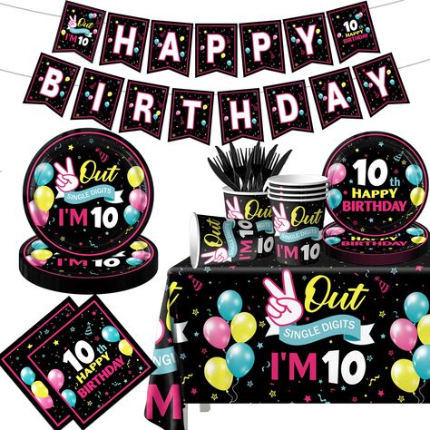 PRICES MAY VARY. 10TH BIRTHDAY DECOR:The 10 birthday decorations for girls dinnerware set includes :1pc"Happy Birthday"banner,1pc happy 10th birthday decorations tablecloth, 20pcs out single digits i'm 10 plates ,20pcs 7inch 10th happy birthday dessert plates,40pcs 10th birthday decorations for girls napkins and 20pcs knives and forks.which can serve 20 guests and meet your double digits birthday decorations girl 10 party .Your party will be full of happy atmosphere with these 10th birthday girl 10 Year Birthday Party Ideas For Girl, Double Digits Birthday Ideas, 10th Birthday Ideas, Double Digits Birthday, 10th Birthday Girl, Birthday Plates, Birthday Dessert, Girls Party Decorations, 10 Birthday