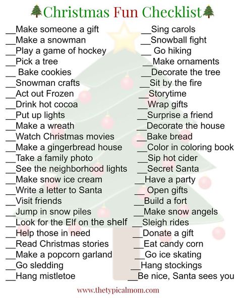 Christmas activities for kids free printable and links to other activities you can do with your kids at home. Fun way to find new things to do together. via @thetypicalmom Fun Checklist, Kids Christmas List, Christmas Checklist, Christmas Activities For Families, Christmas Things To Do, Christmas To Do List, Christmas Bucket, Christmas Activities For Kids, List Ideas