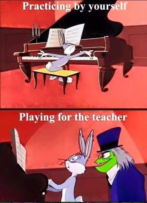 Bugs Bunny | Piano | Funny | Practicing by yourself vs Playing for the teacher | Cartoon Piano Memes, Piano Funny, Piano Quotes, Lessons Quotes, Teacher Cartoon, Musician Humor, Marching Band Humor, Band Jokes, Playing The Piano