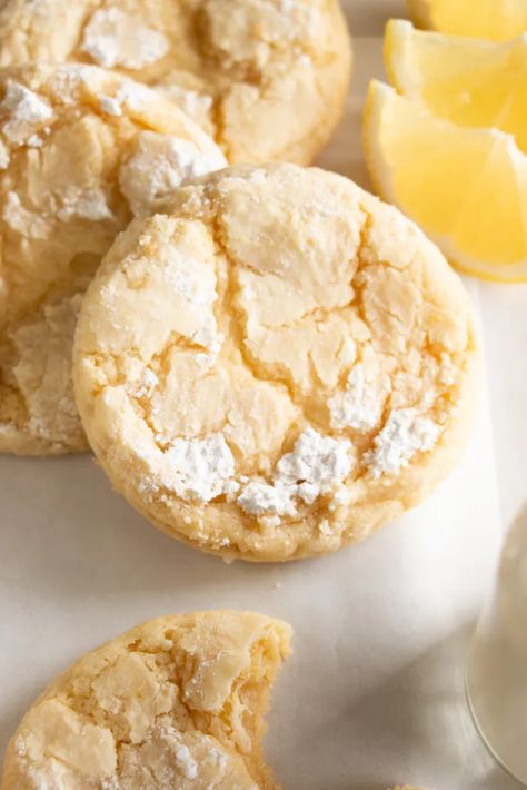 Butter Cake Cookies, Lemon Cake Mix Cookies, Lemon Drop Cookies, Drop Cookie Recipes, Gooey Butter Cookies, Lemon Crinkle Cookies, Best Holiday Cookies, Gooey Butter Cake, Lemon Cake Mixes