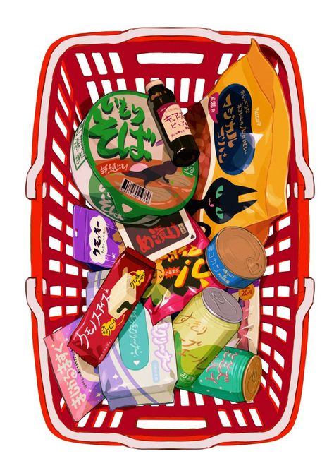 Grocery Illustration, Food Illustration Art, Arte Sketchbook, Food Drawing, Shopping Basket, Food Illustrations, Art Sketchbook, Design Inspo, Food Art