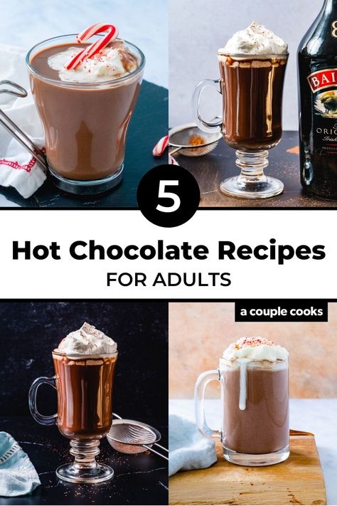 Adult Hot Chocolate, Hot Alcoholic Drinks, Spiked Hot Chocolate Recipe, Kahlua Hot Chocolate, Friday Cocktails, Alcohol Chocolate, Liqueur Cocktails, Hot Chocolate Cocktail, Drinks Christmas