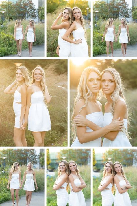 Twins Photoshoot Ideas Adults, Best Friends Photography Poses, Two Sisters Photoshoot Poses, Twin Picture Ideas Teenage, Senior Pics For Twins, Sister Picture Ideas Sibling Poses, Twin Sister Photoshoot Ideas, Senior Picture Ideas For Twins Sister Poses, Teenage Sisters Photoshoot