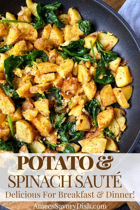 Spinach And Potatoes, Spinach And Potato Recipes, Fresh Spinach Recipes, Baby Spinach Recipes, Spinach Side Dish, Spinach Recipes Healthy, Sauteed Potatoes, Spinach Breakfast, Sweet Potato Spinach