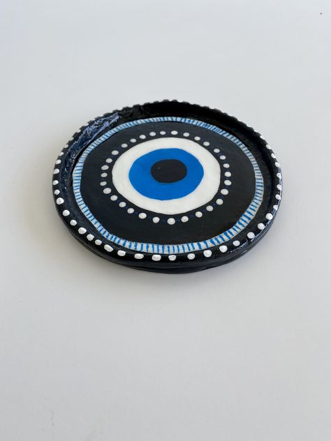 Evil Eye Ceramic Plate, Evil Eye Ashtray, Air Dry Clay Evil Eye, Evil Eye Clay Tray, Air Dry Clay Crystal Holder, Air Dry Clay Plates, Jewelry Plate Clay, Evil Eye Pottery, Air Dry Clay Jewelry Holder